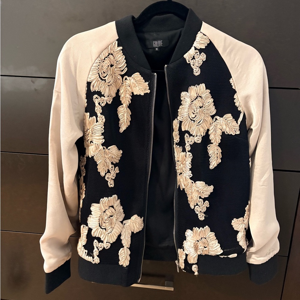 Goldie Black and Cream Embroidered Bomber Jacket